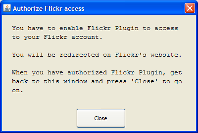 Flickr authorization dialog